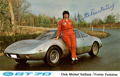 Article rédigé par Daniela DAUDE artiste mobilier avec pièces autos. Yvette Fontaine 1e pilote féminine au monde à remporter 2 fois de suite un championnat